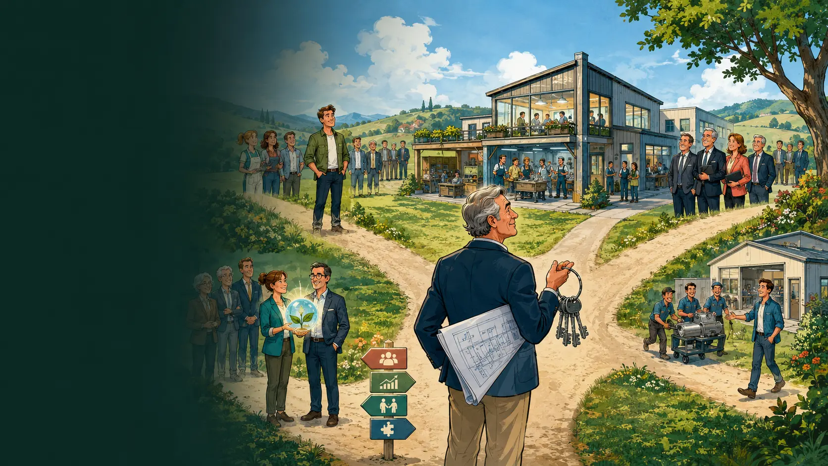 Ein Unternehmer entscheidet zwischen Nachfolge, Verkauf, Beteiligung und Zukauf